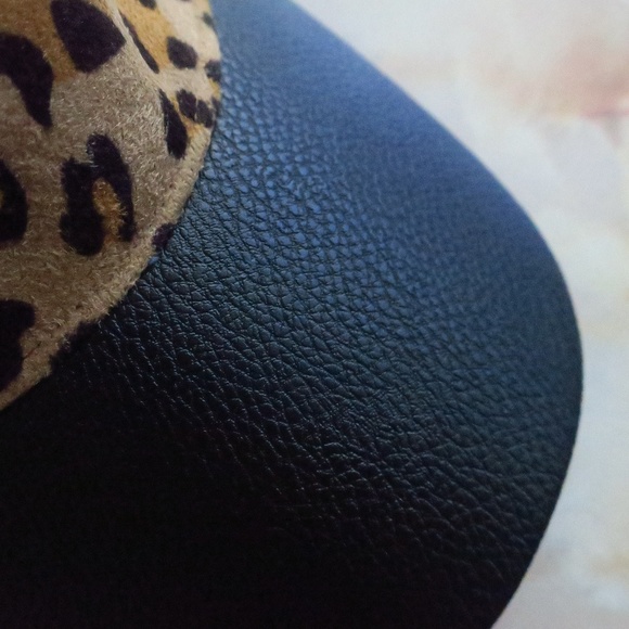 Suede Leopard Ball Cap with Vegan Leather Bill - Picture 4 of 8